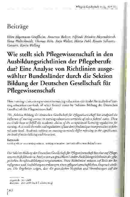 Vorschauseite 1: Wie stellt sich Pflegewissenschaft in den Ausbildungsrichtlinien der Pflegeberufe dar? Eine Analyse von Richtlinien ausgewählter Bundesländer durch die Sektion Bildung der Deutsch…