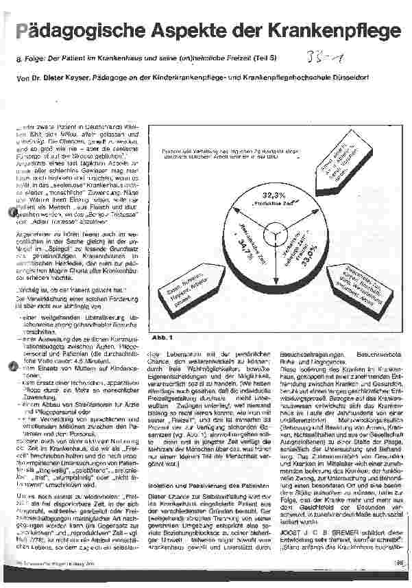 Vorschauseite 1: Pädagogische Aspekte der Krankenpflege 8. Folge: Der Patient im Krankenhaus u. seine (un)heimliche Freizeit