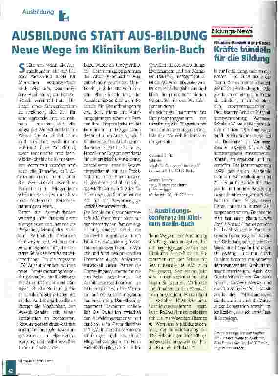 Vorschauseite 1: Ausbildung statt Aus-Bildung Neue Wege im Klinikum Berlin-Buch