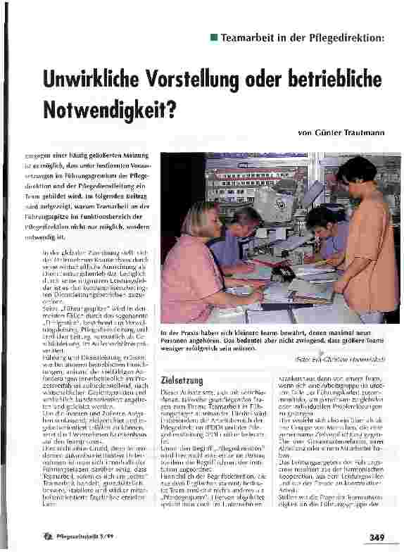 Vorschauseite 1: Teamarbeit in der Pflegedirektion Unwirkliche Vorstellung oder betriebliche Notwendigkeit?