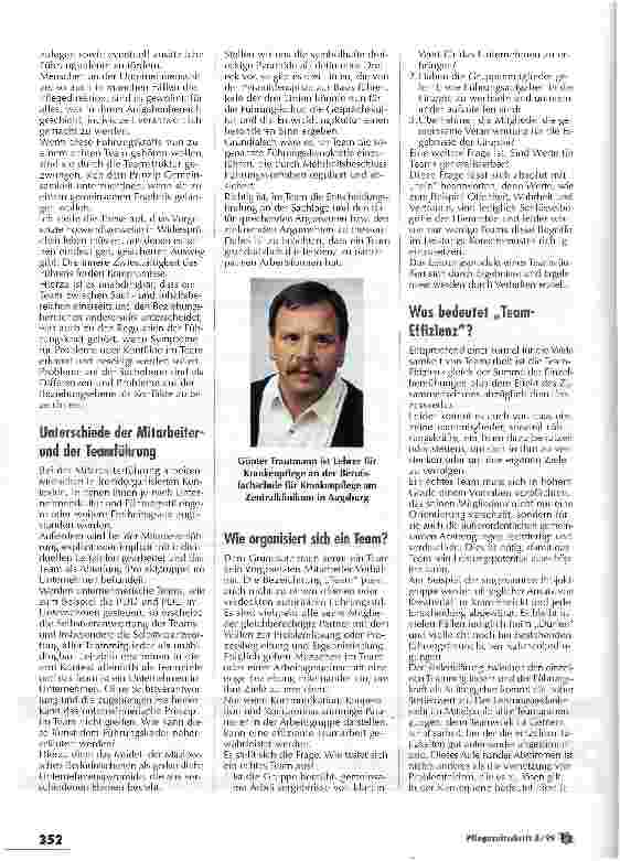 Vorschauseite 4: Teamarbeit in der Pflegedirektion Unwirkliche Vorstellung oder betriebliche Notwendigkeit?