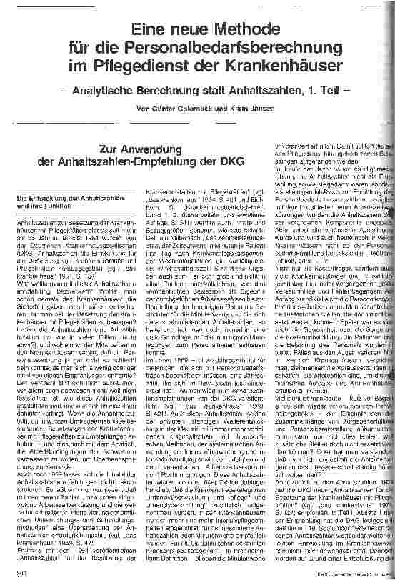 Vorschauseite 1: Eine neue Methode für die Personalbedarfsberechnung im Pflegedienst der Krankenhäuser - Analytische Berechnung statt Anhaltszahlen, 1. Teil