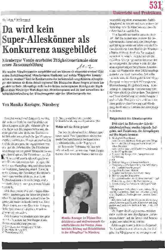 Vorschauseite 1: Da wird kein Super-Alleskönner als Konkurrenz ausgebildet Nürnberger Verein erarbeitet Tätigkeitsmerkmale der Zusatzausbildung