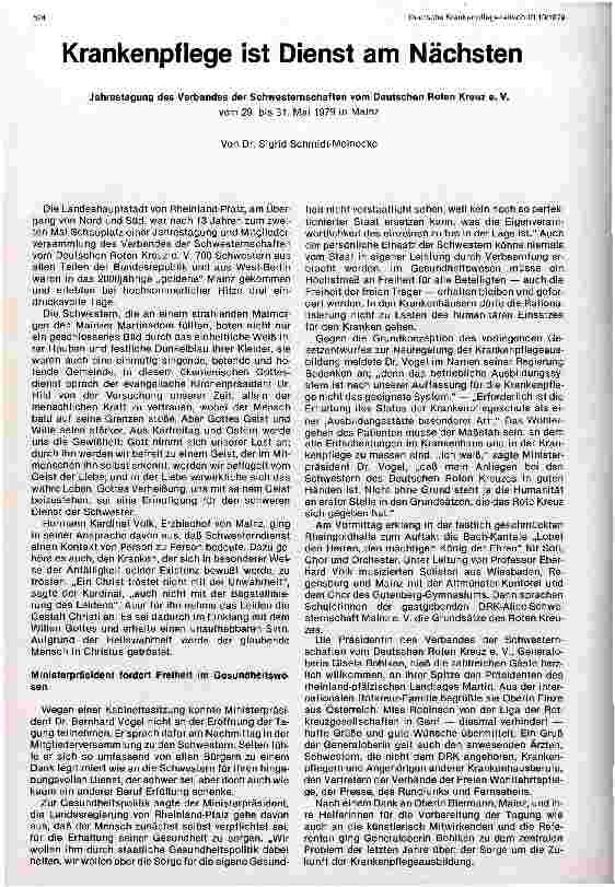 Vorschauseite 1: Krankenpflege ist Dienst am Nächsten Jahrestagung des Verbandes der Schwesternschaften vom Roten Kreuz