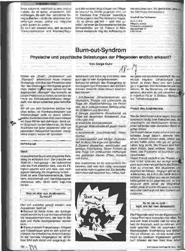 Vorschauseite 1: Burn-out-Syndrom Physische und psychische Belastungen der Pflegenden endlich erkannt?