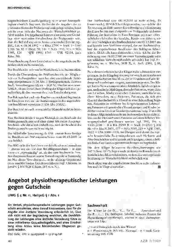 Vorschauseite 1: Angebot physiotherapeutischer Leistungen gegen Cutschein