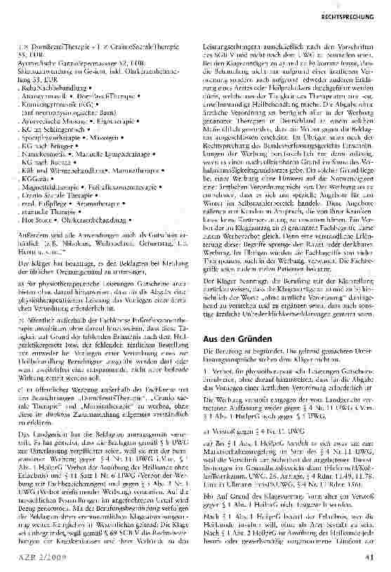 Vorschauseite 2: Angebot physiotherapeutischer Leistungen gegen Cutschein