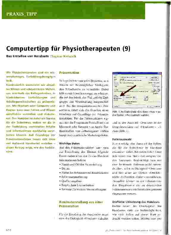 Vorschauseite 1: Computertipp für Physiotherapeuten (9)