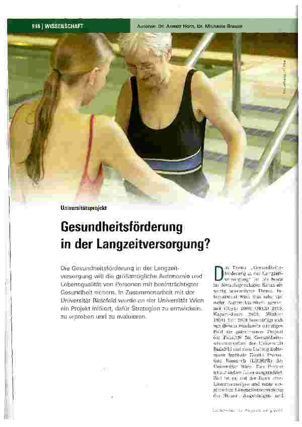 Vorschauseite 1: Gesundheitsförderung in der Langzeitversorgung?