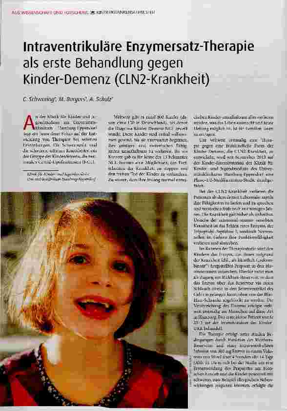 Vorschauseite 1: Intraventrikuläre Enzymersatz-Therapie als erste Behandlung gegen Kinder-Demenz (CLN2-Krankheit)