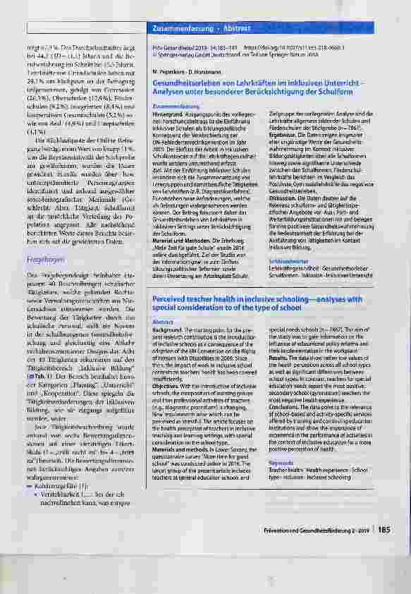 Vorschauseite 3: Gesundheitserleben von Lehrkräften im inklusiven Unterricht - Analysen unter besonderer Berücksichtigung der Schulform