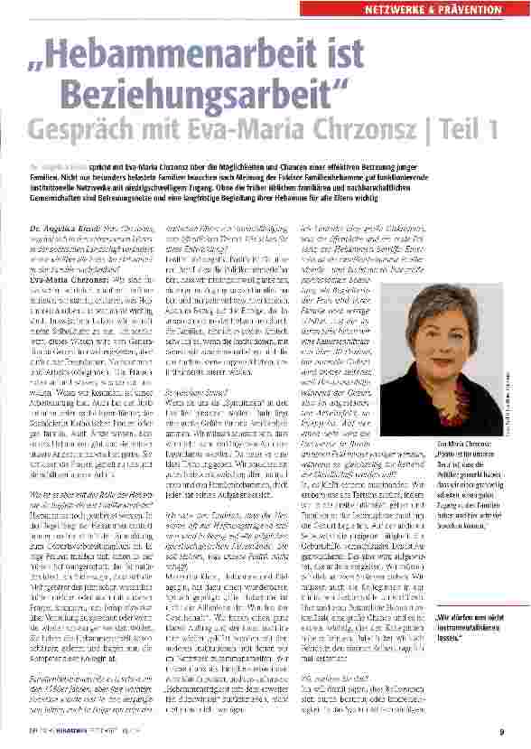 Vorschauseite 1: „Hebammenarbeit ist Beziehungsarbeit Gespräch mit Eva-Maria Chrzonsz | Teil 1