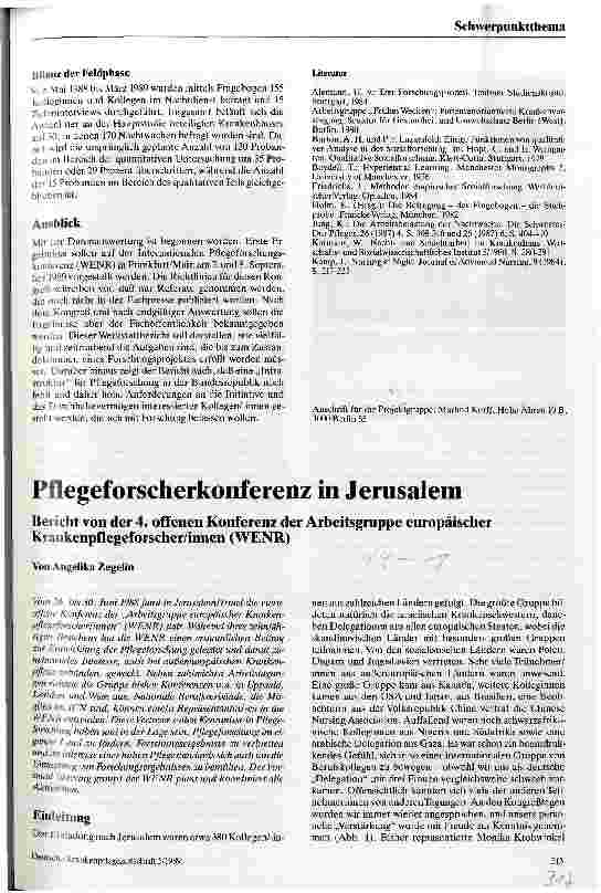 Vorschauseite 1: Pflegeforscherkonferenz in Jersusalem Bericht von der 4. offenen Konferenz des WENR
