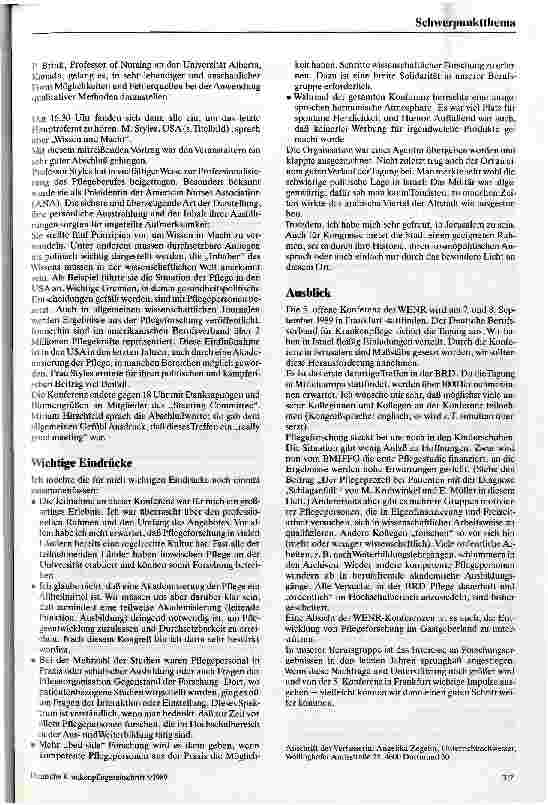 Vorschauseite 5: Pflegeforscherkonferenz in Jersusalem Bericht von der 4. offenen Konferenz des WENR