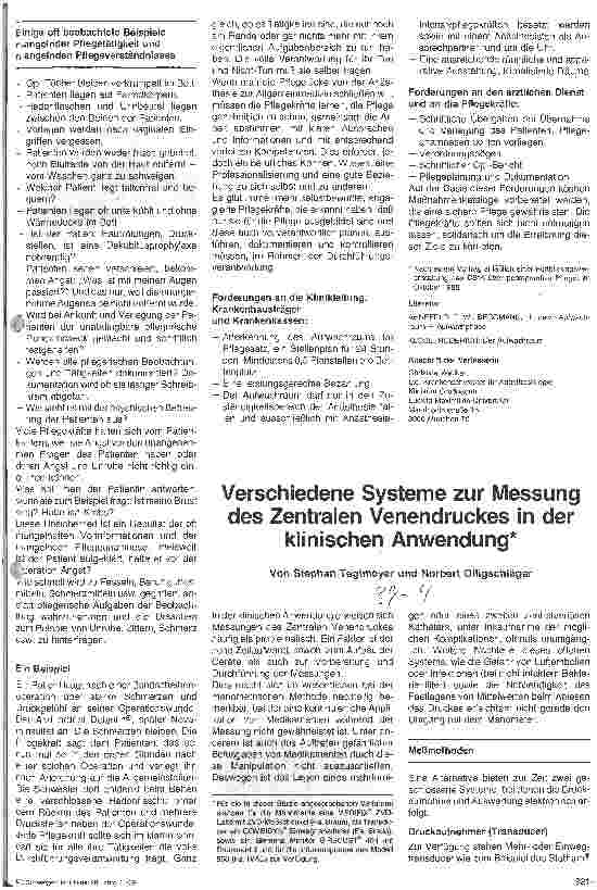 Vorschauseite 1: Verschiedene Systeme zur Messung des Zentralen Venendruckes in der klinischen Anwendung