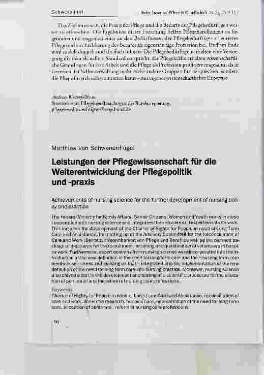 Vorschauseite 1: Leistungen der Pflegewissenschaft für die Weiterentwicklung der Pflegepolitik und -praxis
