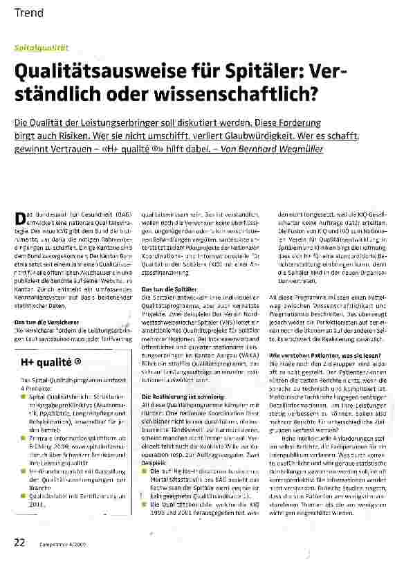 Vorschauseite 1: Qualitätsausweise für Spitäler: Verständlich oder wissenschaftlich?