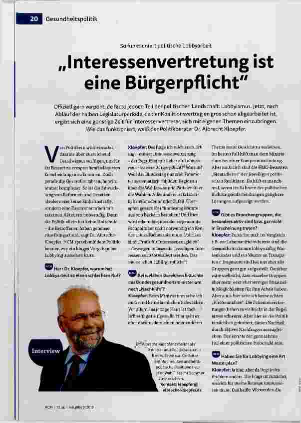 Vorschauseite 1: Interessenvertretung ist eine Bürgerpflicht