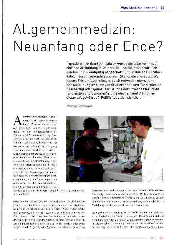 Vorschauseite 1: Allgemeinmedizin: Neuanfang oder Ende?