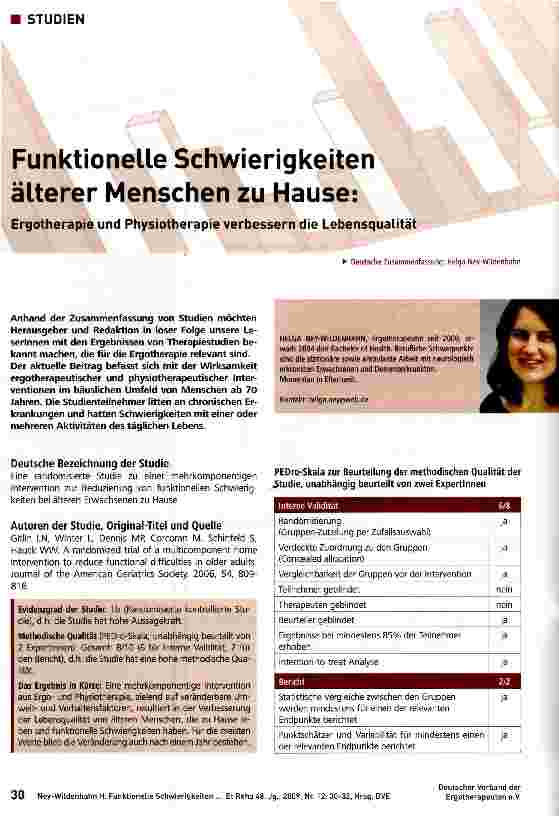 Vorschauseite 1: Funktionelle Schwierigkeiten älterer Menschen zu Hause: Ergotherapie und Physiotherapie verbessern die Lebensqualität