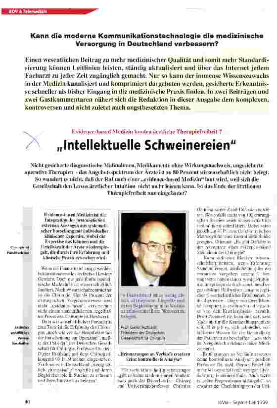 Vorschauseite 1: Intellektuelle Schweinereien Evidence-based Medizin kontra ärztliche Therapiefreiheit?