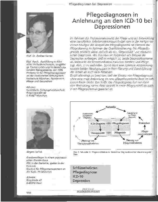 Vorschauseite 1: Pflegediagnosen in Anlehnung an den ICD-10 bei Depressionen