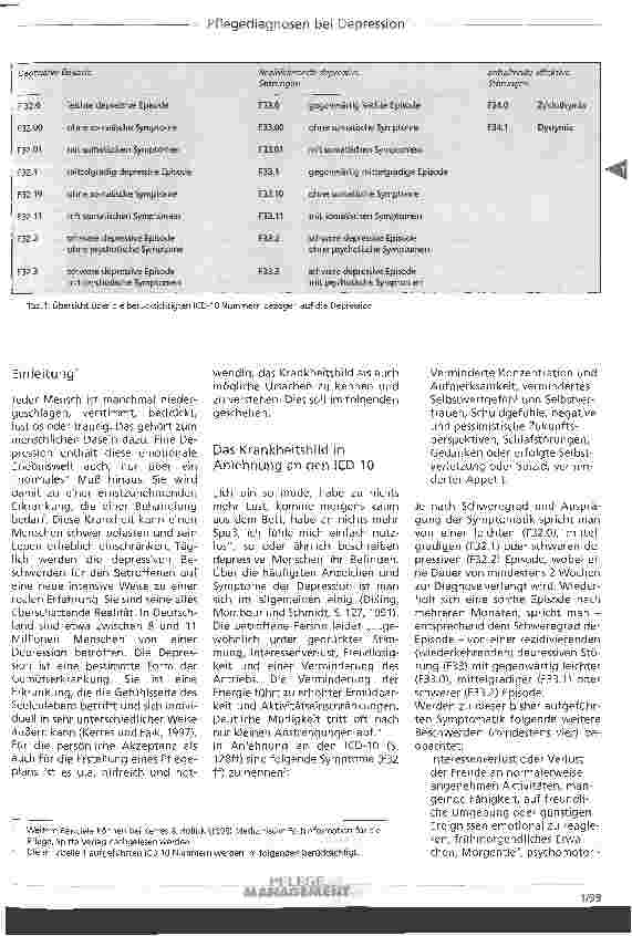 Vorschauseite 2: Pflegediagnosen in Anlehnung an den ICD-10 bei Depressionen