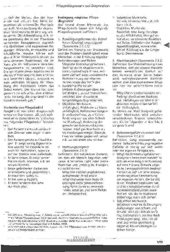 Vorschauseite 4: Pflegediagnosen in Anlehnung an den ICD-10 bei Depressionen