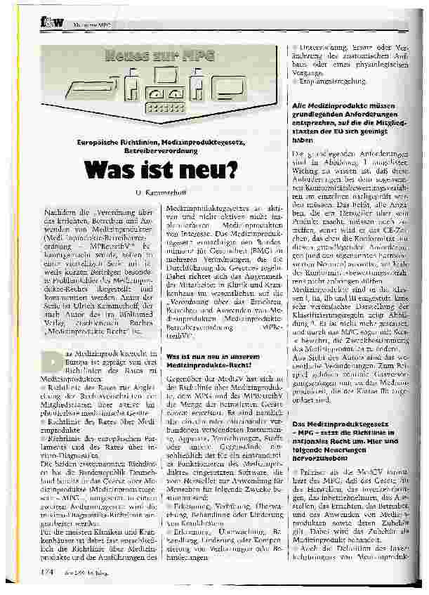 Vorschauseite 1: Europäische Richtlinien, Medizinproduktegesetz, Bertreiberverordnung Was ist neu?