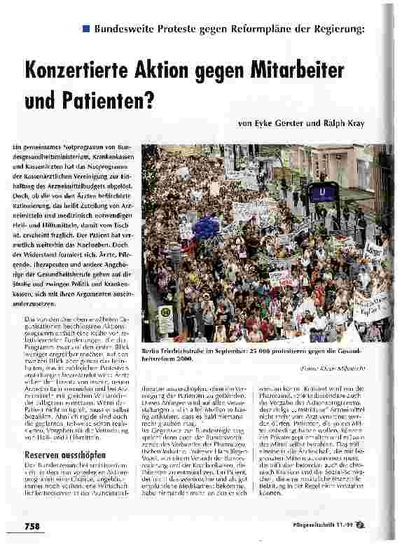 Vorschauseite 1: Konzertierte Aktion gegen Mitarbeiter und Patienten? Bundesweite Proteste gegen Reformpläne der Regierung