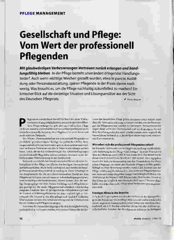 Vorschauseite 1: Gesellschaft und Pflege:Vom Wert der professionell Pflegenden