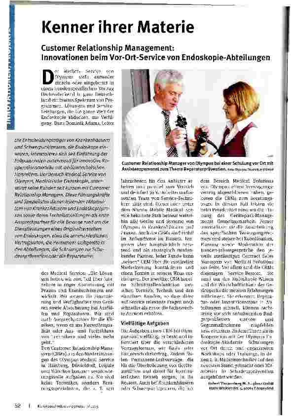 Vorschauseite 1: Customer Relationship Management: Innovationen beim Vor-Ort-Service von Endoskopie-Abteilungen