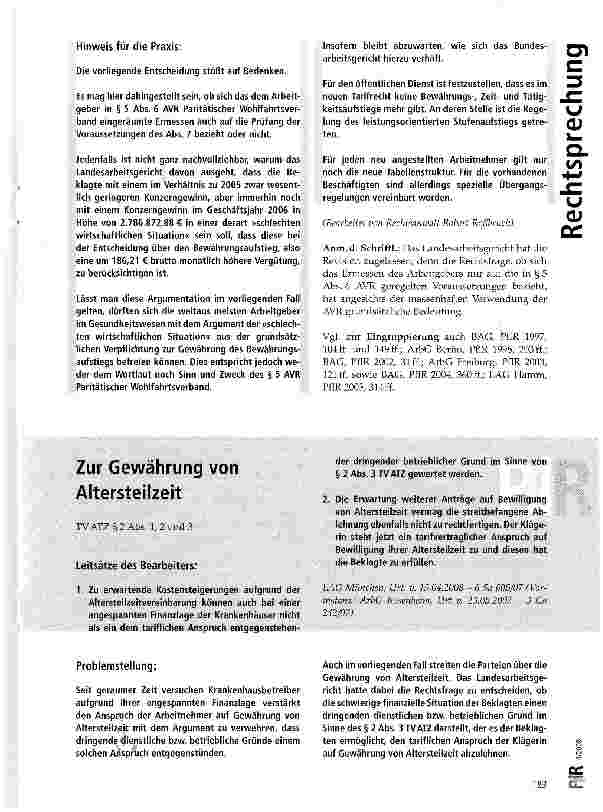 Vorschauseite 1: Zur Gewährung von Altersteilzeit