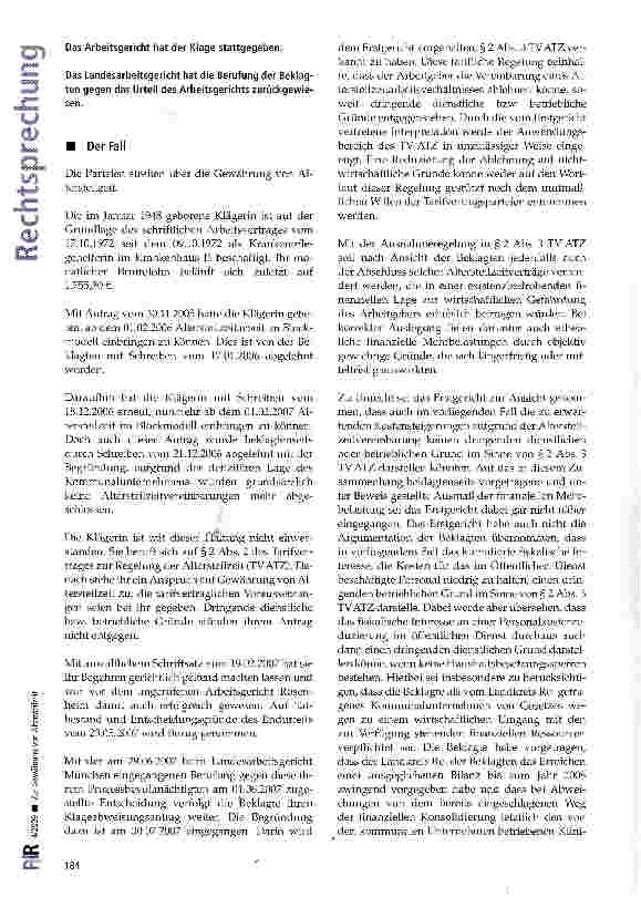 Vorschauseite 2: Zur Gewährung von Altersteilzeit