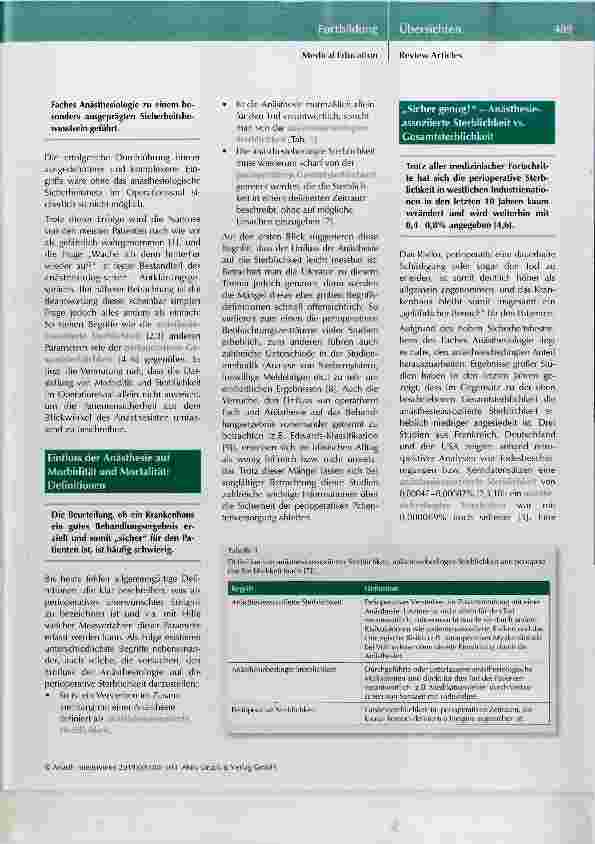 Vorschauseite 2: Morbidität und Sterblichkeit in der Anästhesiologie