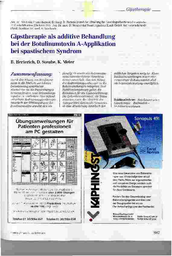 Vorschauseite 1: Gipstherapie als additive Behandlung bei der Botulinumtoxin A-Applikation bei spastischem Syndrom