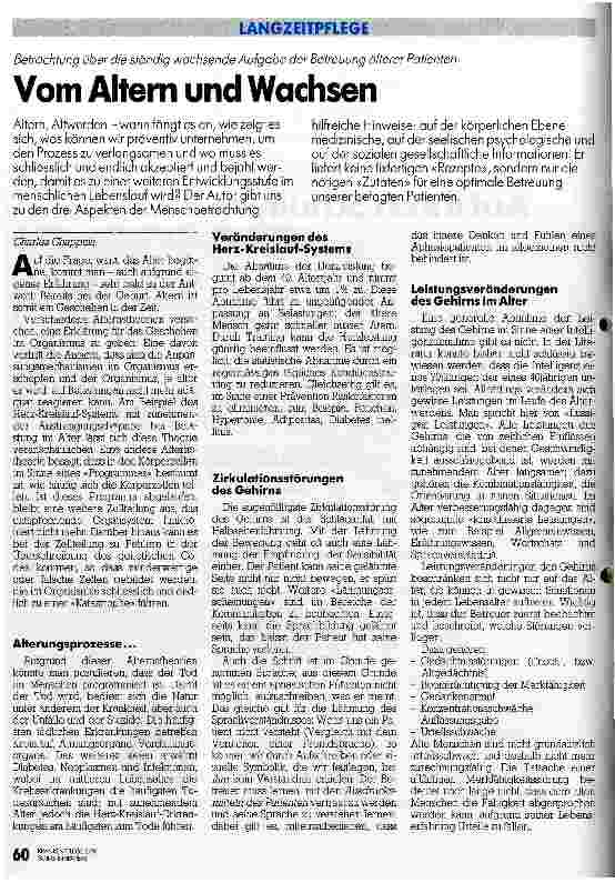 Vorschauseite 1: Vom Altern und Waschen / Betrachtung über die ständig wachsende Aufgabe der Betreuung älterer Patienten