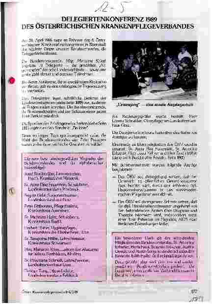 Vorschauseite 1: Delegiertenkonferenz 1989 des Österreichischen Pflegeverbandes