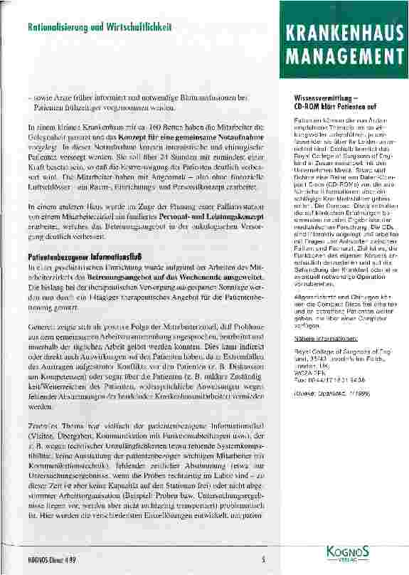 Vorschauseite 3: Ein weiter Weg zum patientenorientierten Krankenhaus Zwischenergebnis auf dem Projekt BAzOK
