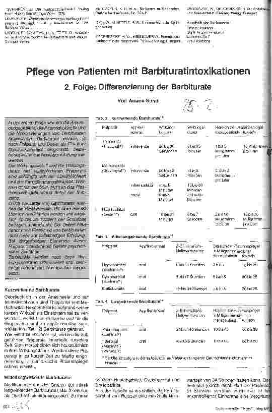 Vorschauseite 1: Pflege von Patienten mit Barbituratintoxikationen 2. Folge: Differenzierung der Barbiturate