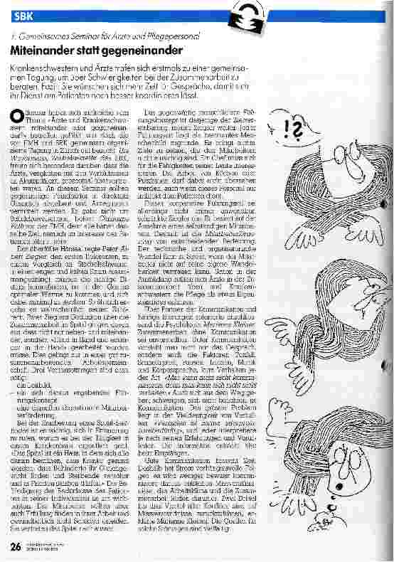 Vorschauseite 1: 1. Gemeinsames Seminar für Ärzte und Pflegepersonal Miteinander statt Gegeneinander