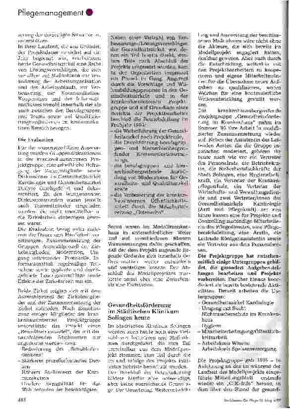 Vorschauseite 4: Gesundheitsförderung im Städtischen Klinikum Solingen Ein Modellprojekt und seine Folgen
