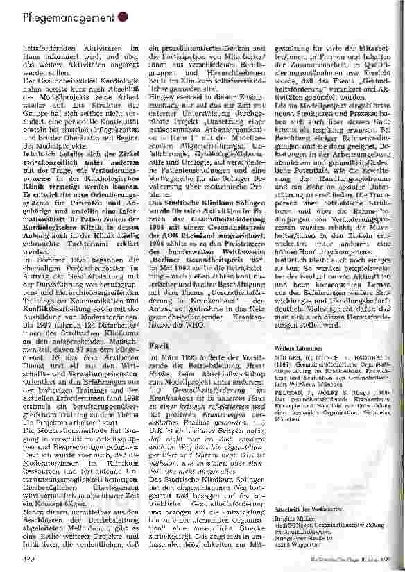Vorschauseite 5: Gesundheitsförderung im Städtischen Klinikum Solingen Ein Modellprojekt und seine Folgen