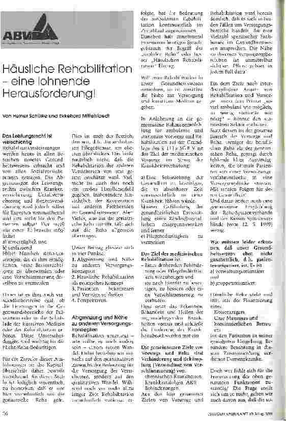Vorschauseite 1: Häusliche Rehabilitation - eine lohnende Herausforderung!