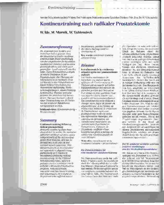 Vorschauseite 1: Kontinenztraining nach radikaler Prostatektomie