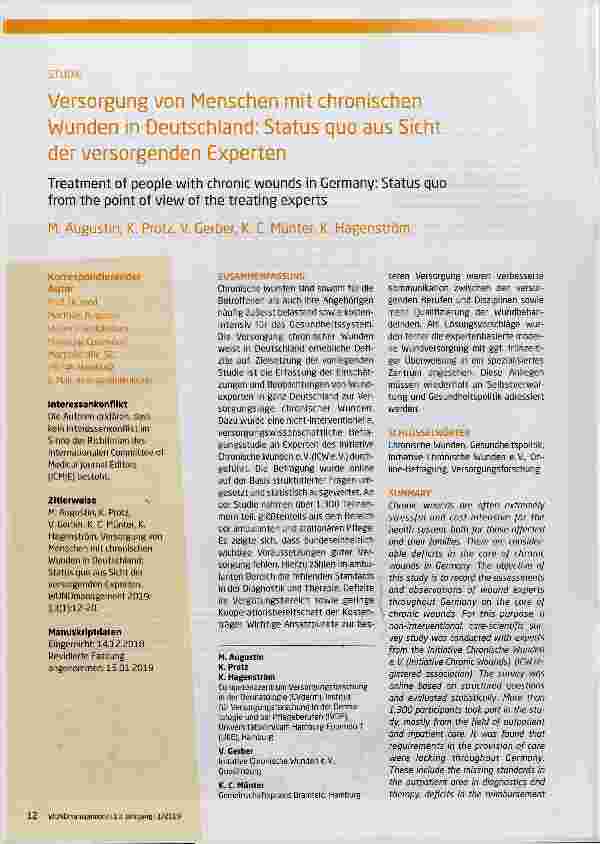 Vorschauseite 1: Versorgung von Menschen mit chronischen Wunden in Deutschland; Status quo aus Sicht der versorgenden Experten
