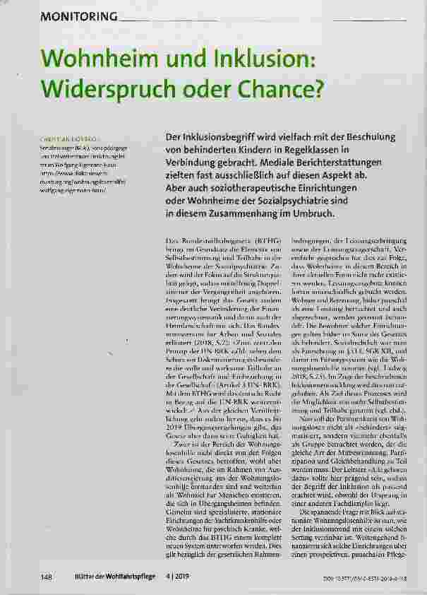 Vorschauseite 1: Wohnheim und Inklusion: Widerspruch oder Chance?