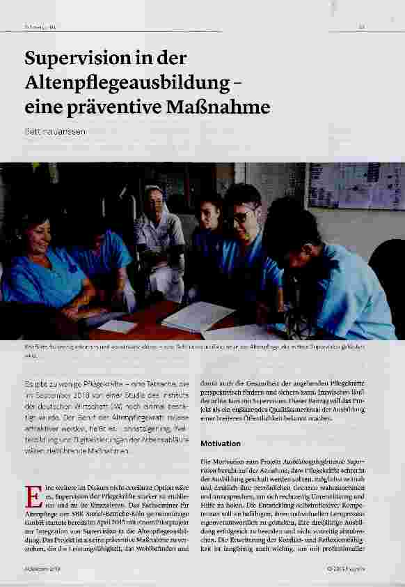 Vorschauseite 1: Supervision in der Altenpflegeausbildung eine präventive Maßnahme