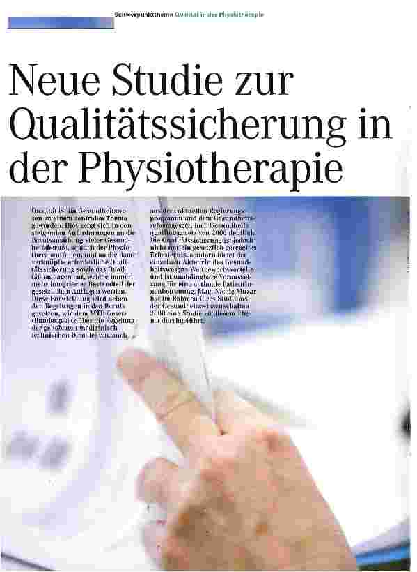 Vorschauseite 1: Qualität in der PhysiotherapieNeue Studie zur Qualitätssicherung in der Physiotherapie