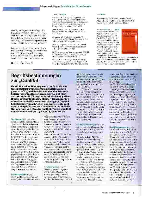 Vorschauseite 3: Qualität in der PhysiotherapieNeue Studie zur Qualitätssicherung in der Physiotherapie